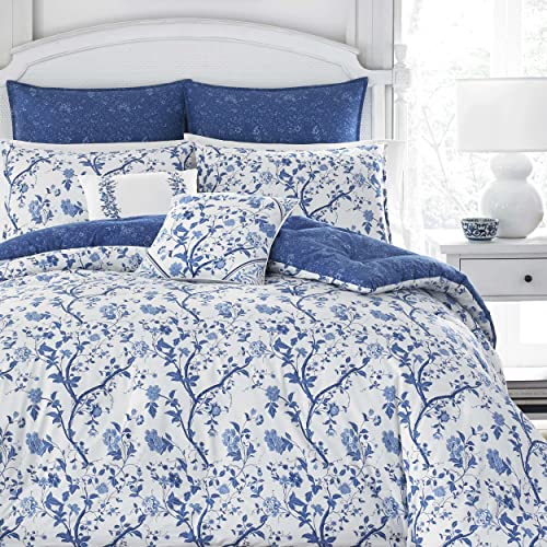 Laura Ashley Home - Elise Collection - Luxury Ultra Soft Comforter, All Season Premium Bedding Set, Stylish Delicate Design for Home Décor, Blue, Full/Queen