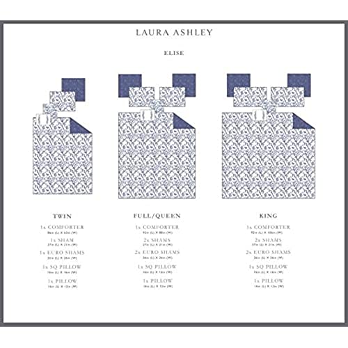 Laura Ashley Home - Elise Collection - Luxury Ultra Soft Comforter, All Season Premium Bedding Set, Stylish Delicate Design for Home Décor, Blue, Full/Queen