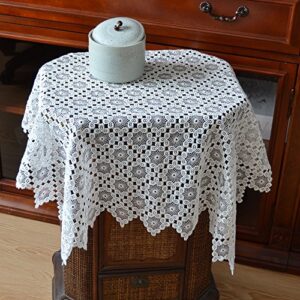 merryfeel tablecloth, luxury embroidery lace table cloth table cover white 34 x 34 inch