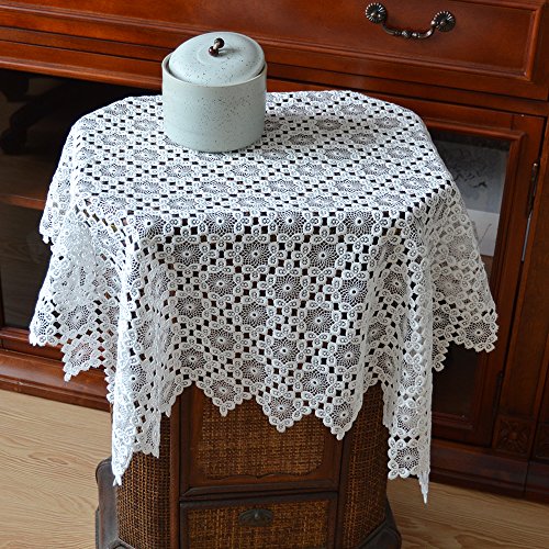 Merryfeel Tablecloth, Luxury Embroidery Lace Table Cloth Table Cover White 34 x 34 Inch