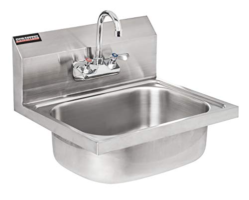 DuraSteel Stainless Steel Sink - Commercial Wall Mount Kitchen Sink - Small Hand Sink with 18" x 13" x 7.5"D Wash Basin - With Sink Strainer and Faucet - For Laundry, Restaurants, Bars, and More