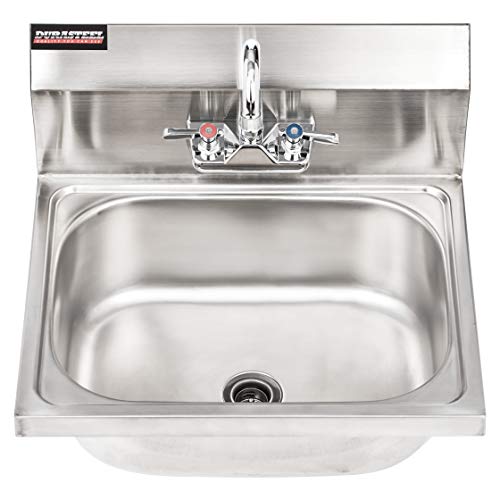 DuraSteel Stainless Steel Sink - Commercial Wall Mount Kitchen Sink - Small Hand Sink with 18" x 13" x 7.5"D Wash Basin - With Sink Strainer and Faucet - For Laundry, Restaurants, Bars, and More