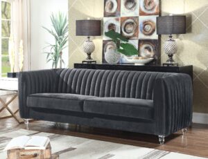 iconic home kent elegant velvet modern contemporary plush cushion seat round acrylic feet sofa, grey