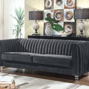 Iconic Home Kent Elegant Velvet Modern Contemporary Plush Cushion Seat Round Acrylic Feet Sofa, Grey