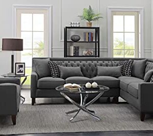 Iconic Home Chic Home Aberdeen Linen Tufted Down Mix Modern Contemporary Right Facing Sectional Sofa, Grey,