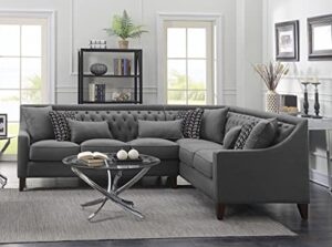 iconic home chic home aberdeen linen tufted down mix modern contemporary right facing sectional sofa, grey,