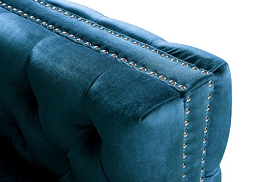 Iconic Home Mozart Elegant Velvet Modern Deeply Tufted with Silver Nailhead Trim Chrome Legs Right Facing Sectional Sofa, Teal