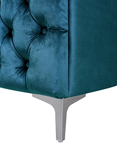 Iconic Home Mozart Elegant Velvet Modern Deeply Tufted with Silver Nailhead Trim Chrome Legs Right Facing Sectional Sofa, Teal