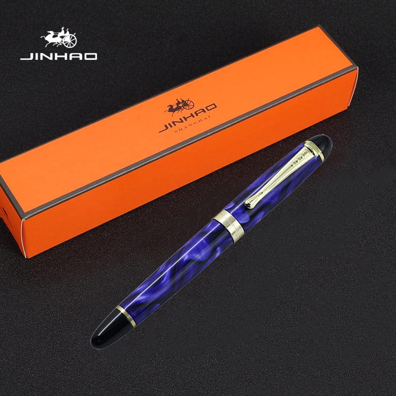 JinHao X450 Fountain Pen Luxury Set Marble Royal Blue Medium Nib Writing For Stationery Office Supplies With Pen Case