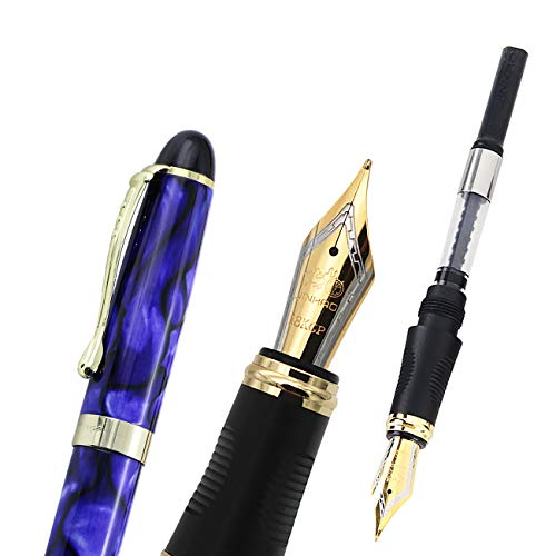 JinHao X450 Fountain Pen Luxury Set Marble Royal Blue Medium Nib Writing For Stationery Office Supplies With Pen Case