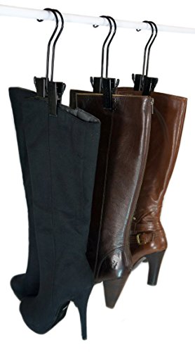 Boottique The Original Boot Hanger - Shoe Storage Space Saver (Set of 3); Boot Hanger, Boot Holder, Boot Clips (Black)