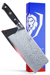 dalstrong shogun series x damascus japanese aus-10v super steel cleaver kitchen knife, 7 inches, sheath included