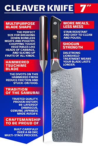 Dalstrong Shogun Series X Damascus Japanese AUS-10V Super Steel Cleaver Kitchen Knife, 7 Inches, Sheath Included