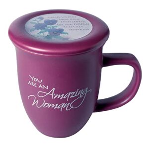 amazing woman mug and coaster/lid - ceramic - large 14 ounce coffee or tea cup - dusky purple