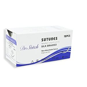 CynaMed Suture Thread with Needle (12-Pack) - Training Sutures Pkg. of 12 - 'Black' Threads (12, 3/0, 25mm Blade, 1/2 Reverse Cutting)