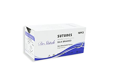 CynaMed Suture Thread with Needle (12-Pack) - Training Sutures Pkg. of 12 - 'Black' Threads (12, 3/0, 25mm Blade, 1/2 Reverse Cutting)