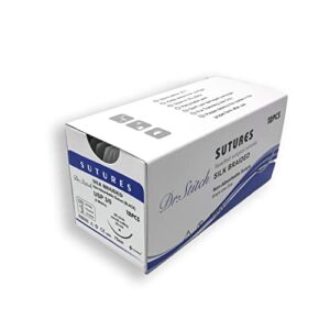CynaMed Suture Thread with Needle (12-Pack) - Training Sutures Pkg. of 12 - 'Black' Threads (12, 3/0, 25mm Blade, 1/2 Reverse Cutting)