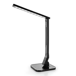 tenergy 7w dimmable led desk lamp, 530 lumens with 5 dimming levels, touch control with auto shut-off timer, eye protection foldable table light for home and office