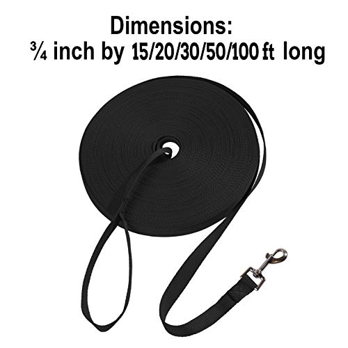 Hi Kiss Dog/Puppy Obedience Recall Training Agility Lead - 15ft 20ft 30ft 50ft 100ft Training Leash - Great for Play, Camping, or Backyard - Black 30ft