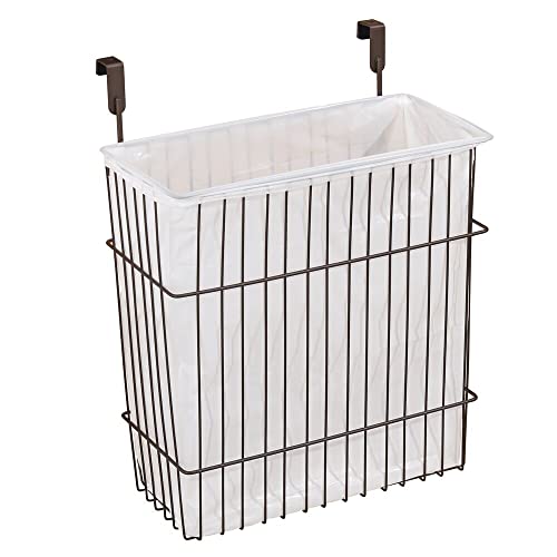 mDesign Steel Metal Wire Hanging Over Door Kitchen Storage Organizer Basket/Trash Can - Cabinet Door Holder Bins for Bags, Tin Foil, Wax Paper, Cling Wrap - Concerto Collection - Bronze