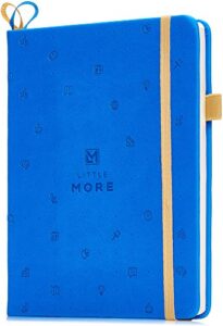 little more dot grid notebook - dotted notebook journal hardcover with thick paper - leather pocket bullet planner (7" x 5.5") - small diary with numbered pages with pen loop (blue)