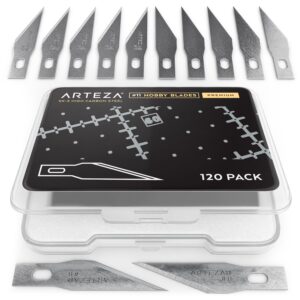 arteza hobby knife blades, set of 120, no. 11 fine-point carbon-steel art blades, craft supplies for precision cutting of wood, plastic, paper, leather, and film