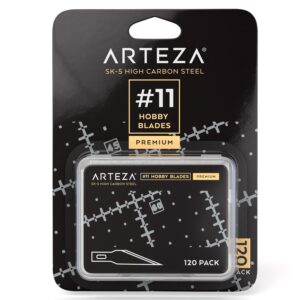 Arteza Hobby Knife Blades, Set of 120, No. 11 Fine-Point Carbon-Steel Art Blades, Craft Supplies for Precision Cutting of Wood, Plastic, Paper, Leather, and Film