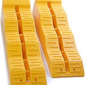 OxGord RV Leveling Ramps - Camper or Trailer Leveler/Wheel Chocks for Stabilizing Uneven Ground and Parking - Set of 2 Blocks, Yellow