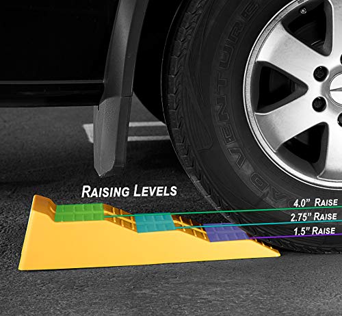 OxGord RV Leveling Ramps - Camper or Trailer Leveler/Wheel Chocks for Stabilizing Uneven Ground and Parking - Set of 2 Blocks, Yellow