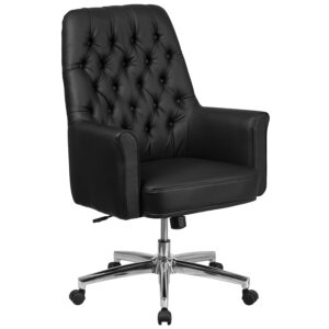 flash furniture hansel mid-back traditional tufted black leathersoft executive swivel office chair with arms