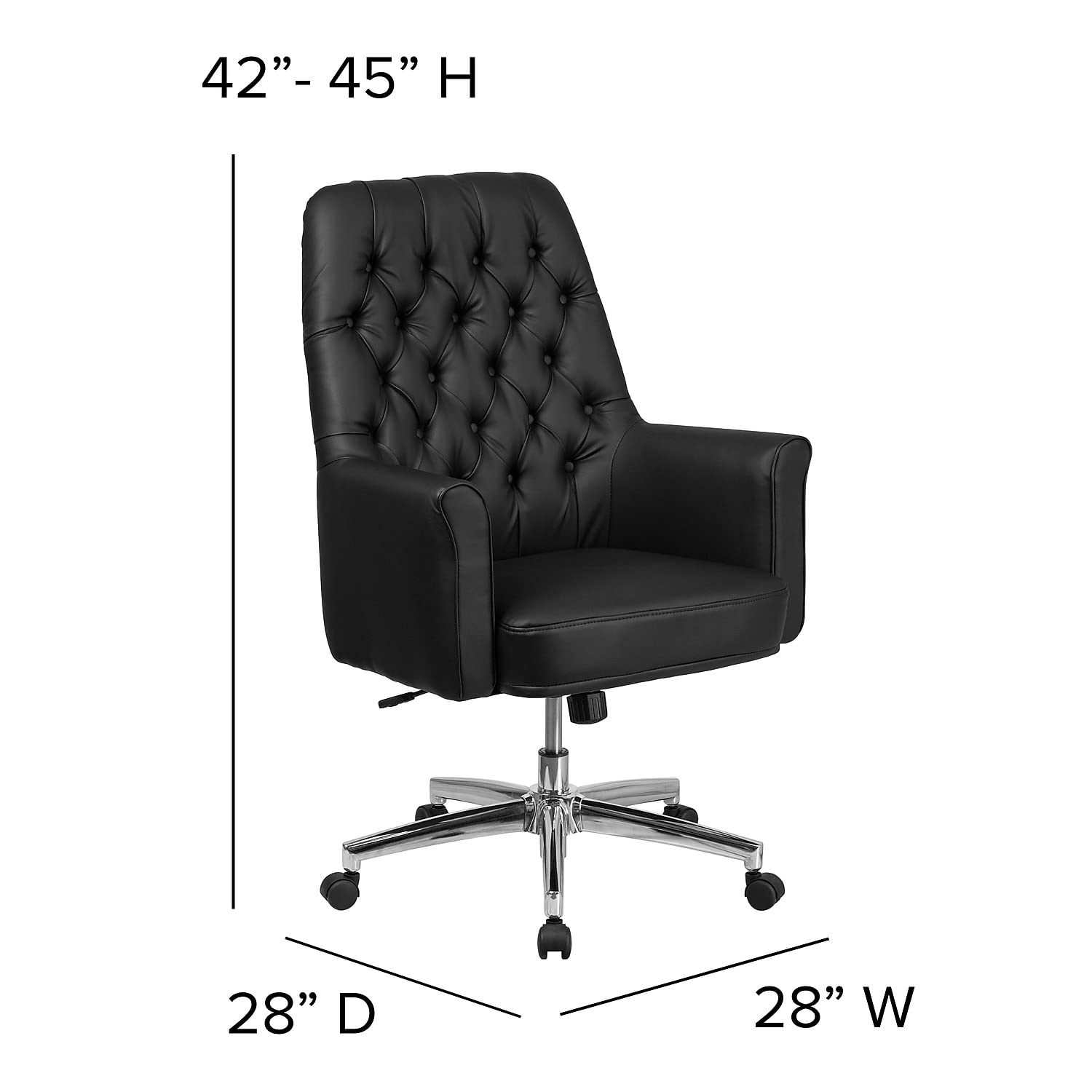 Flash Furniture Hansel Mid-Back Traditional Tufted Black LeatherSoft Executive Swivel Office Chair with Arms