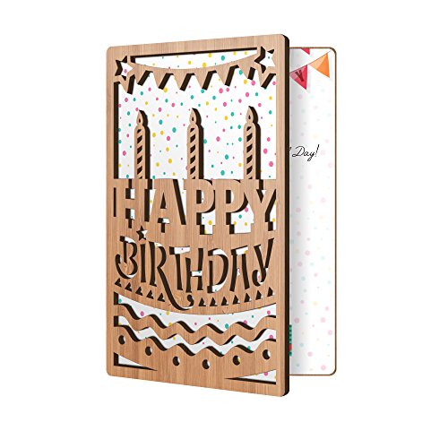 Happy Birthday Card by HeartSpace, Cake & Candles Design: Premium Wooden Greeting Cards Handmade From Sustainable Real Bamboo Wood