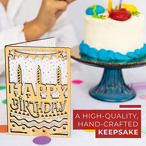 Happy Birthday Card by HeartSpace, Cake & Candles Design: Premium Wooden Greeting Cards Handmade From Sustainable Real Bamboo Wood