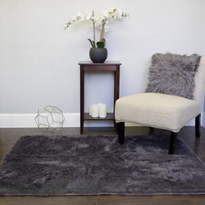 faux fur area rug decorative 4' x 5' ultra soft and luxurious cruelty free eco friendly shag non skid premium floor cover for living room, dining room, bedroom, and more!, gray