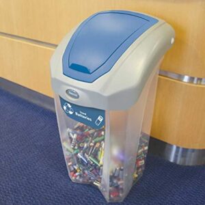 Glasdon Nexus 8G C-Thru Battery Recycling Bin (Transparent, Blue Sticker)– 8-Gallon Battery Disposal Container with Clear Polycarbonate Exterior – Small Battery Recycling Container