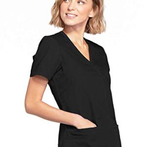 Women's Mock Wrap Top Workwear Originals with Rib-Knit Back Panels WW650, M, Black