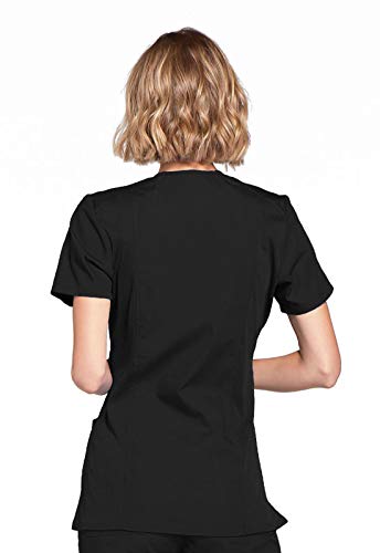 Women's Mock Wrap Top Workwear Originals with Rib-Knit Back Panels WW650, M, Black