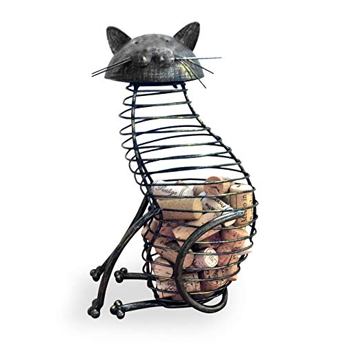 Wine Cork Holder - A Decorative Wine Cork Holder Wine Barrel in The Shape of a Elegant Metal Cat - for cat and Wine Lovers! Great for Wine Corks