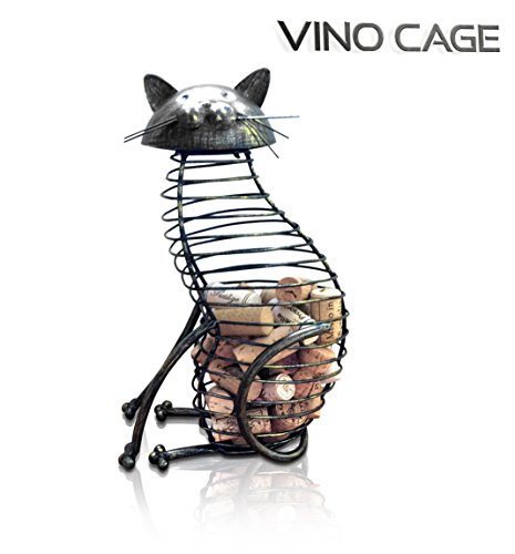 Wine Cork Holder - A Decorative Wine Cork Holder Wine Barrel in The Shape of a Elegant Metal Cat - for cat and Wine Lovers! Great for Wine Corks