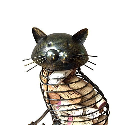 Wine Cork Holder - A Decorative Wine Cork Holder Wine Barrel in The Shape of a Elegant Metal Cat - for cat and Wine Lovers! Great for Wine Corks