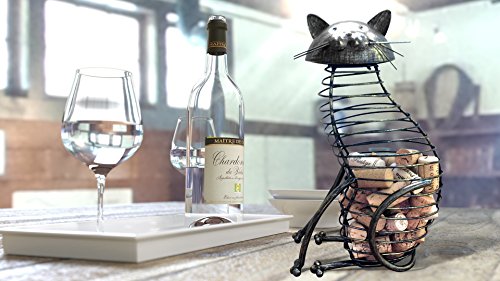 Wine Cork Holder - A Decorative Wine Cork Holder Wine Barrel in The Shape of a Elegant Metal Cat - for cat and Wine Lovers! Great for Wine Corks