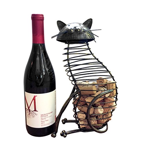Wine Cork Holder - A Decorative Wine Cork Holder Wine Barrel in The Shape of a Elegant Metal Cat - for cat and Wine Lovers! Great for Wine Corks