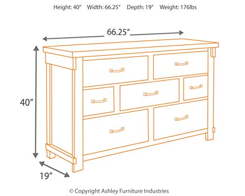 Signature Design by Ashley Lakeleigh Rustic Industrial 7 Drawer Dresser, Dark Brown