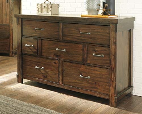 Signature Design by Ashley Lakeleigh Rustic Industrial 7 Drawer Dresser, Dark Brown