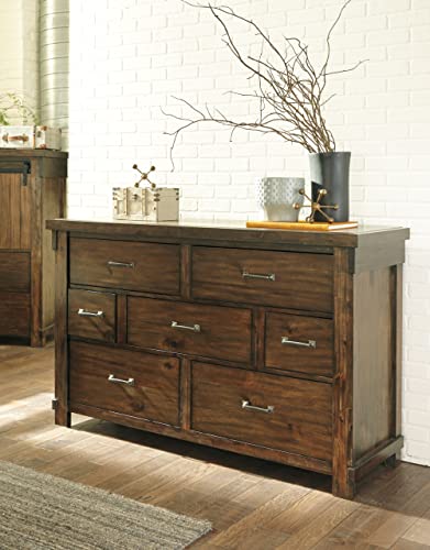 Signature Design by Ashley Lakeleigh Rustic Industrial 7 Drawer Dresser, Dark Brown