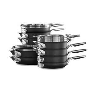 calphalon 15-piece pots and pans set, stackable nonstick kitchen cookware with stay-cool stainless steel handles, black