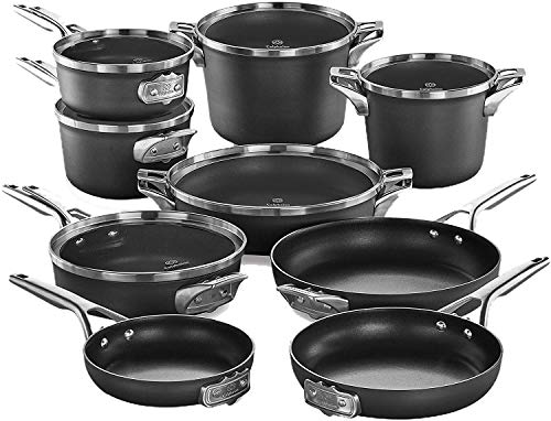 Calphalon 15-Piece Pots and Pans Set, Stackable Nonstick Kitchen Cookware with Stay-Cool Stainless Steel Handles, Black