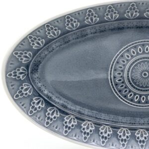 Euro Ceramica Fez Serving Platter, 14" Oval, Teardrop Mandala Design, Grey
