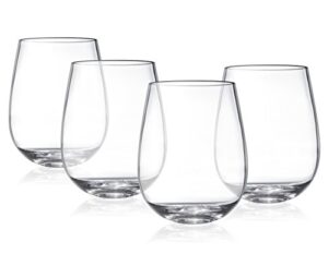 mekbok premium unbreakable stemless wine glasses set by shatterproof reusable plastic wine cups - looks like real glass - 15oz perfect for parties & entertaining guests - 4 piece set