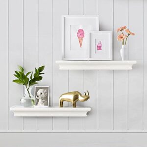 ahdecor white floating shelves wall mounted display storage shelves, wall shelf for home and office decor, 4" deep, set of 2